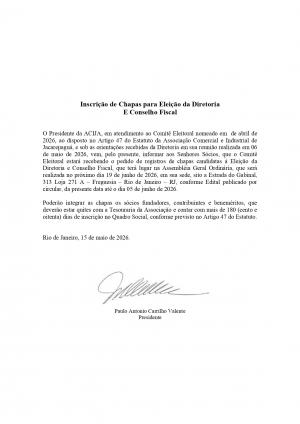 Inscrição de Chapas para Eleição da Diretoria  E Conselho Fiscal 